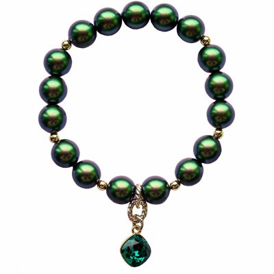 Bracelet de perles avec pendentif en forme de diamant - or - scarabée - m