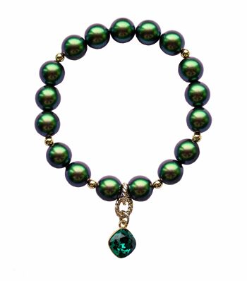 Bracelet de perles avec pendentif en forme de diamant - or - scarabée - m 1