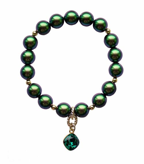 Pearl bracelet with diamond -shaped pendant - gold - Scarabeus - l