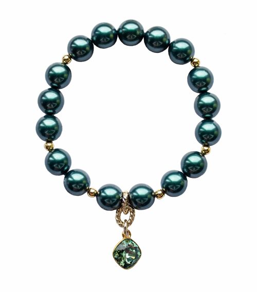 Pearl bracelet with diamond -shaped pendant - gold - tahitian - m