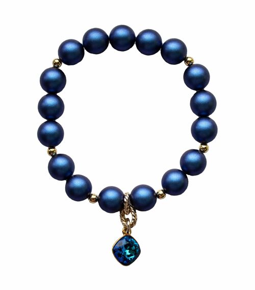 Pearl bracelet with diamond -shaped pendant - gold - Irid Dark Blue - S