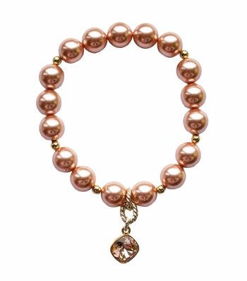 Bracelet de perles avec pendentif en forme de diamant - or - pêche rose - s 1