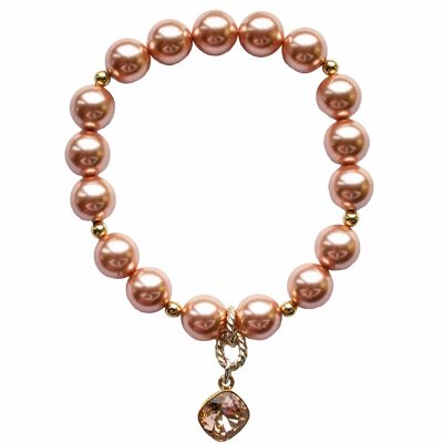 Bracciale di perle con pendente a forma di diamante - oro - rosa pesca - m