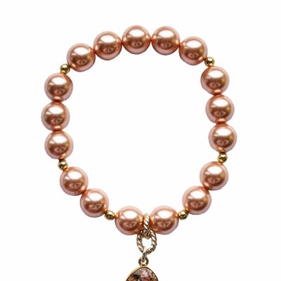 Pearl bracelet with diamond -shaped pendant - gold - rose peach - m