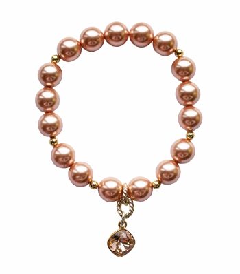 Bracelet de perles avec pendentif en forme de diamant - or - pêche rose - l 1