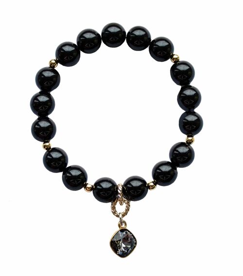 Pearl bracelet with diamond -shaped pendant - gold - mystic black - s