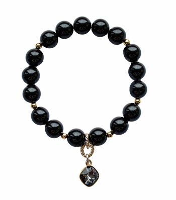 Bracelet de perles avec pendentif en forme de diamant - or - noir mystique - s 1