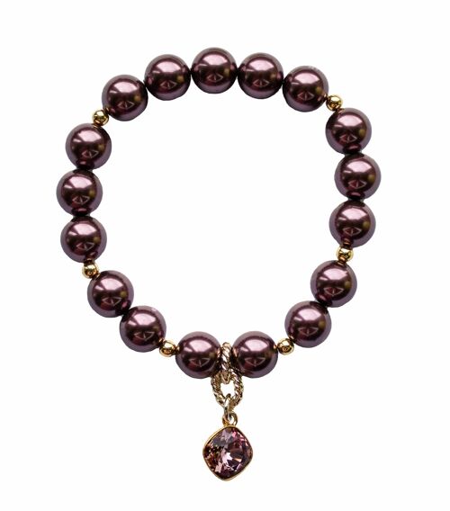 Pearl bracelet with diamond -shaped pendant - gold - burgundy - s