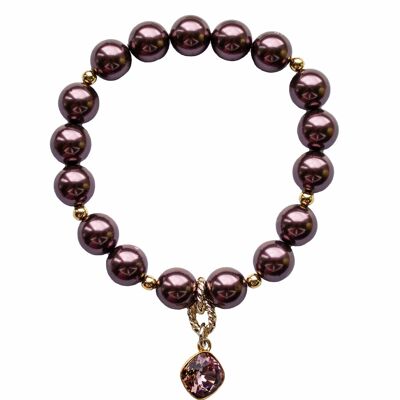 Pearl bracelet with diamond -shaped pendant - gold - burgundy - s