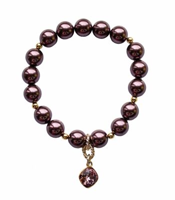 Bracelet de perles avec pendentif en forme de diamant - or - bordeaux - m 1