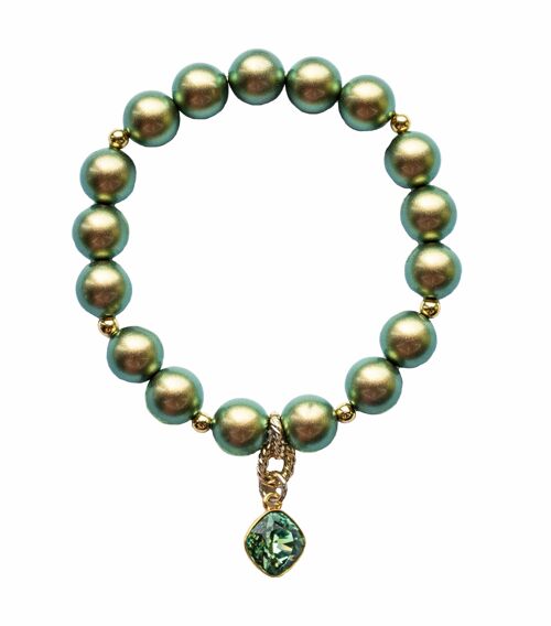 Pearl bracelet with diamond -shaped pendant - gold - irid green - l