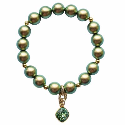 Pulsera de perlas con colgante en forma de diamante - oro - verde irido - l