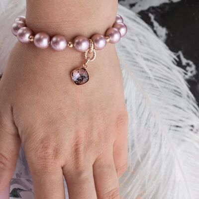 Pulsera de perlas con colgante en forma de diamante - oro - rosa empolvado - l