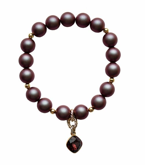 Pearl bracelet with diamond -shaped pendant - gold - irid red - s