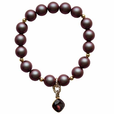 Pulsera de perlas con colgante en forma de diamante - oro - rojo irido - m