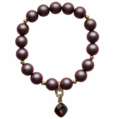 Pearl bracelet with diamond -shaped pendant - gold - irid red - m