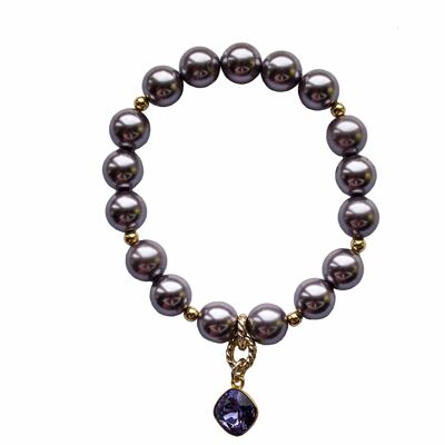 Pearl bracelet with diamond -shaped pendant - gold - mauve - s