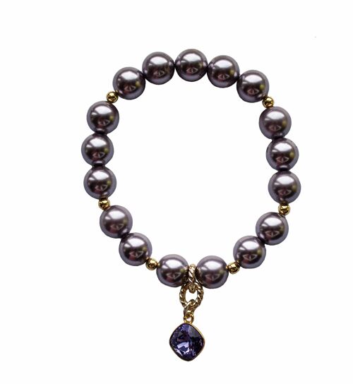 Pearl bracelet with diamond -shaped pendant - gold - mauve - m