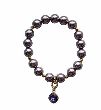 Bracelet de perles avec pendentif en forme de diamant - or - mauve - m 1