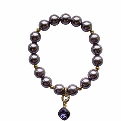 Pearl bracelet with diamond -shaped pendant - gold - mauve - l