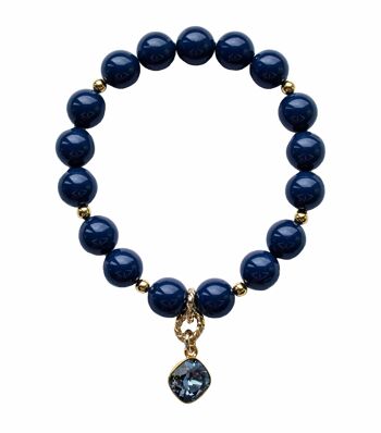 Bracelet de perles avec pendentif en forme de diamant - argent - Bleu Nuit - M 1