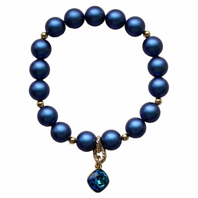 Pulsera de perlas con colgante en forma de diamante - Plata - Azul oscuro irido - M