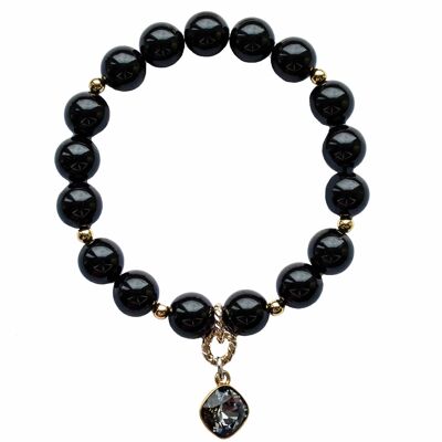 Bracciale di perle con pendente a forma di diamante - argento - nero mistico - m