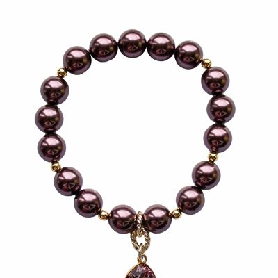 Pearl bracelet with diamond -shaped pendant - silver - burgundy - s