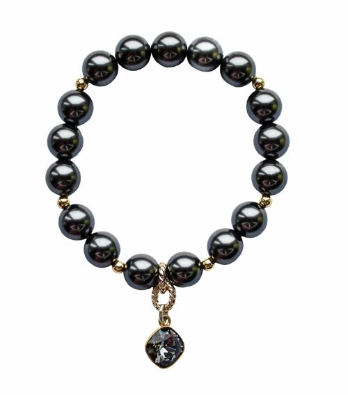 Pearl bracelet with diamond -shaped pendant - Silver - Dark Gray - S