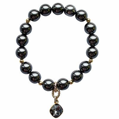 Bracciale di perle con pendente a forma di diamante - Argento - Grigio Scuro - S