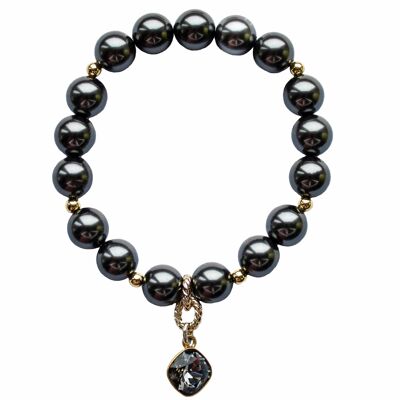 Pearl bracelet with diamond -shaped pendant - silver - Dark Gray - M