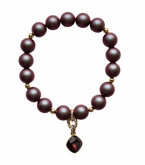 Pearl bracelet with diamond -shaped pendant - silver - irid red - s