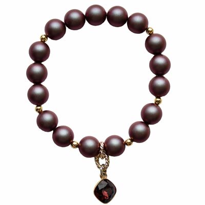 Pearl bracelet with diamond -shaped pendant - silver - irid red - l