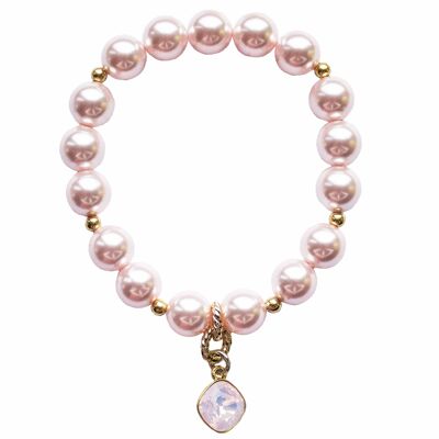 Pearl bracelet with diamond -shaped pendant - silver - rosaline - s