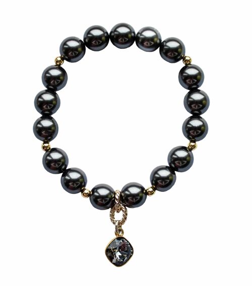 Pearl bracelet with diamond -shaped pendant - silver - Dark Gray - l