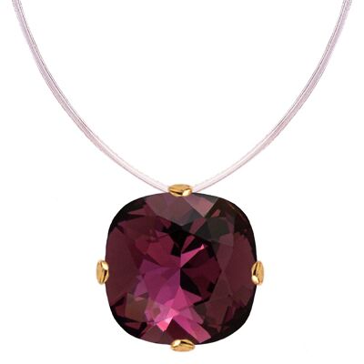 Invisible necklace, 10mm square crystal - gold - amethystyst