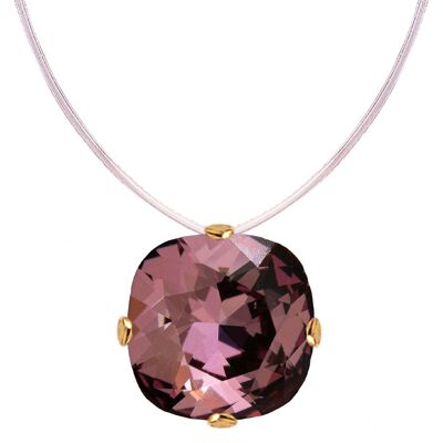 Collier invisible, cristal carré 10mm - argent - Rose Antique