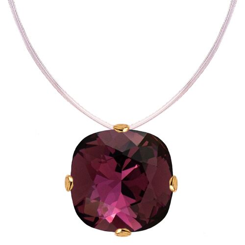 Invisible necklace, 10mm square crystal - silver - amethyst