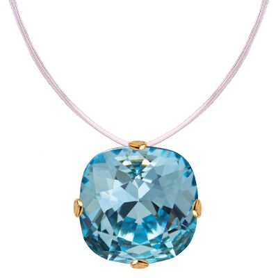 Collier invisible, cristal carré 10 mm - or - Aigue-marine