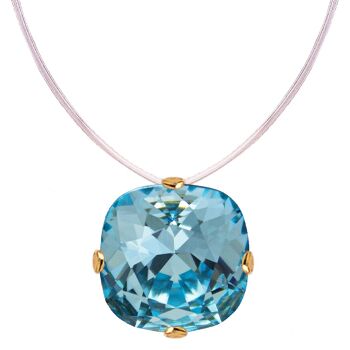 Collier invisible, cristal carré 10 mm - or - Aigue-marine 1