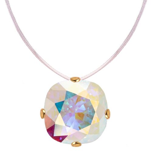 Invisible necklace, 10mm square crystal - gold - aurore borale