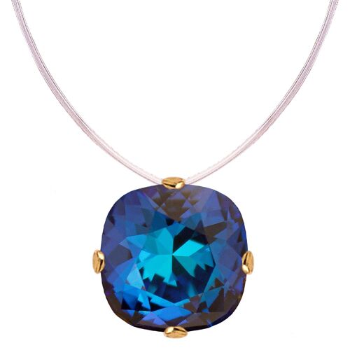 Invisible necklace, 10mm square crystal - gold - bermuda