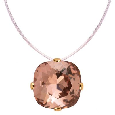Invisible necklace, 10mm square crystal - gold - blush Rose