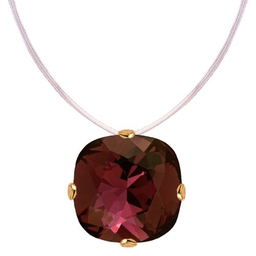 Invisible necklace, 10mm square crystal - gold - Burgundy