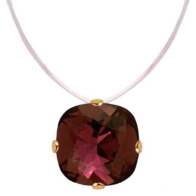 Invisible necklace, 10mm square crystal - silver - burgundy