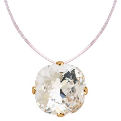 Invisible necklace, 10mm square crystal - gold - crystal