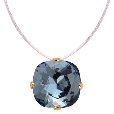 Invisible necklace, 10mm square crystal - gold - Denim Blue