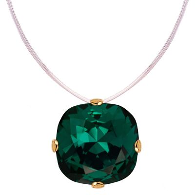 Invisible necklace, 10mm square crystal - gold - emerald