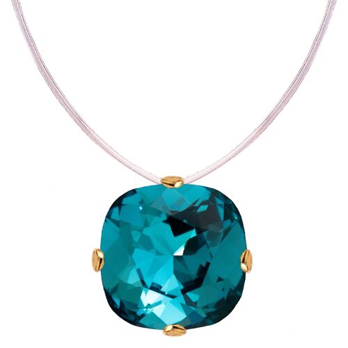 Invisible necklace, 10mm square crystal - gold - indicolite