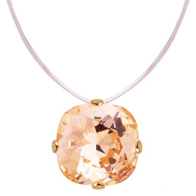 Invisible necklace, 10mm square crystal - gold - Light Peach